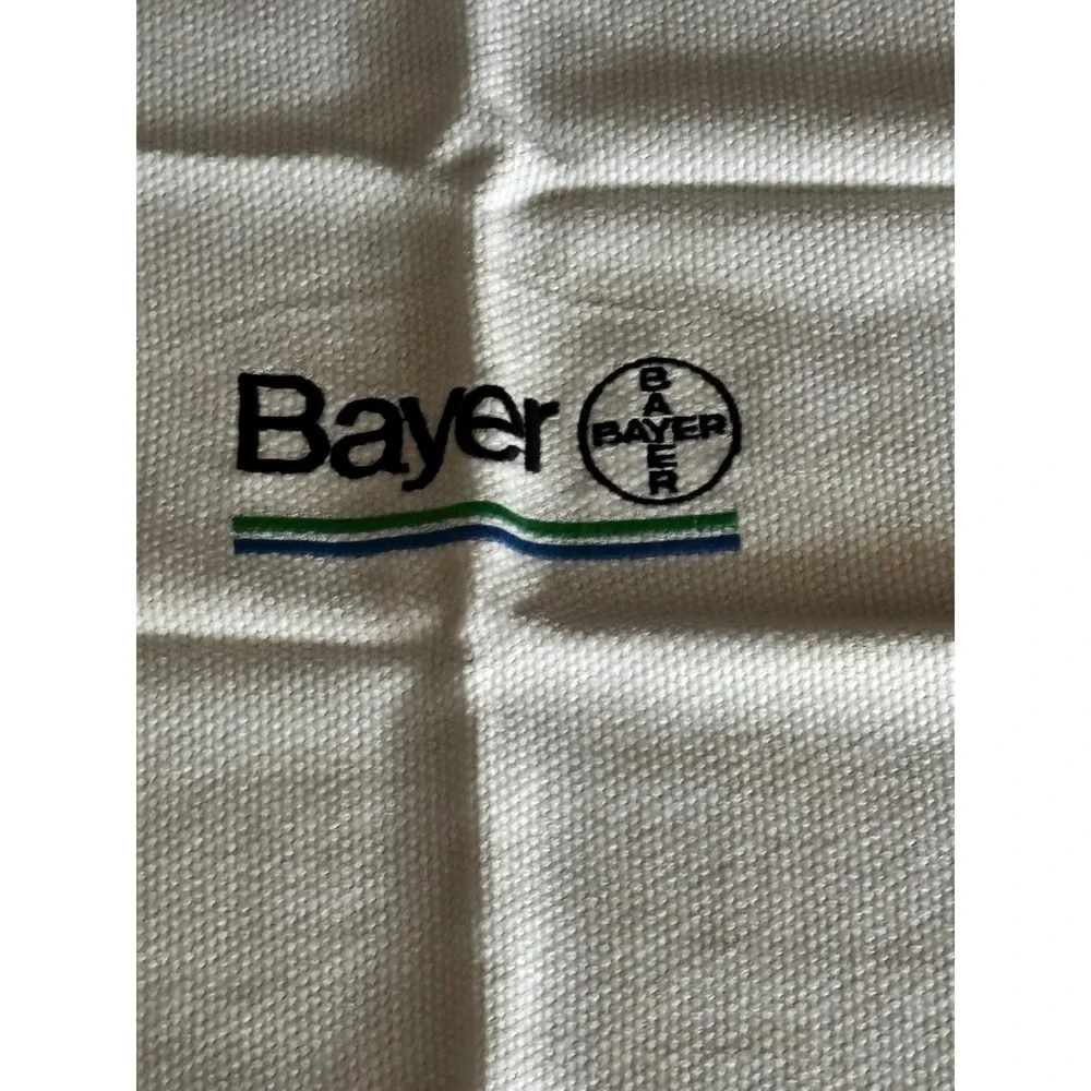 Vintage Bayer Sports Throw Blanket Waffle Weave Fringe Cream Promotional 46x46
